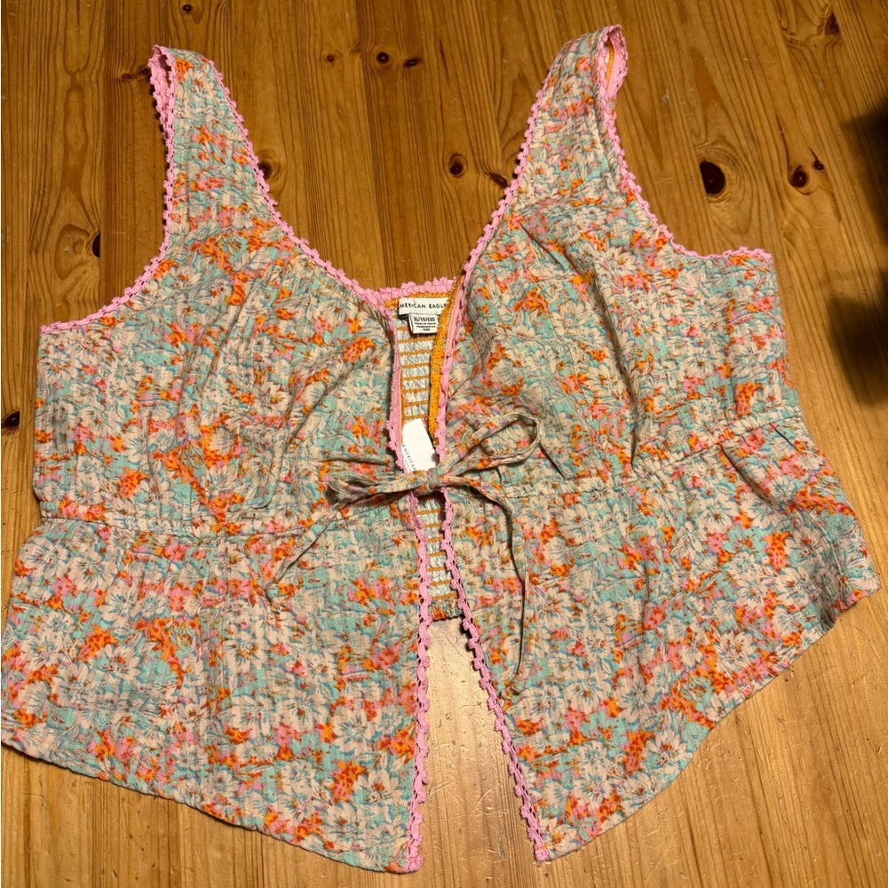 American Eagle Outfitters Floral Tie-Front Blouse